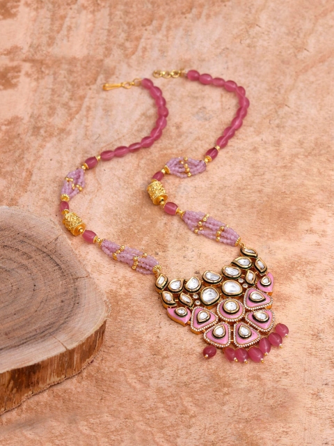 

Tistabene Pink & Gold-Plated Enamelled Kundan Polki Pendant Set