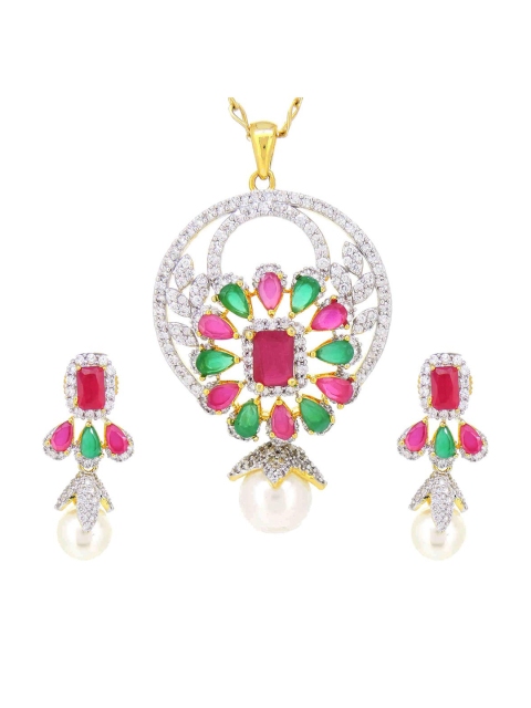 

Tistabene Green Contemporary Panna Manak Designer Pendant Set