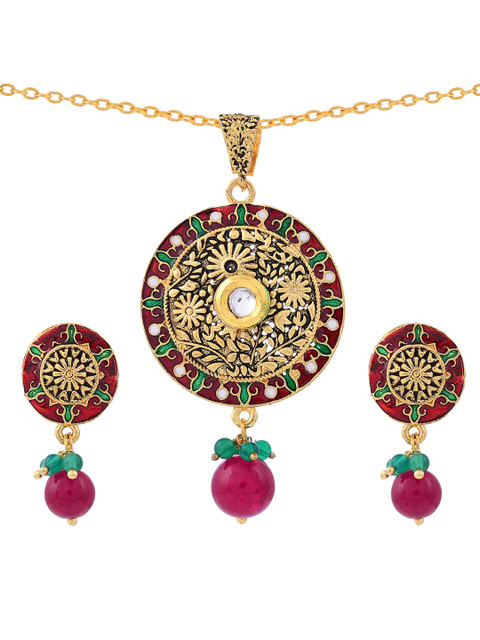

Tistabene Woman Green Floral Enamelled Traditional Pendant Set