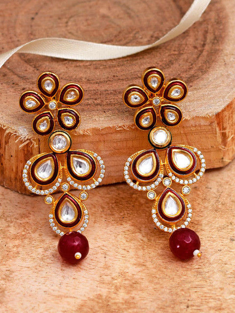 

Tistabene Women Gold-Plated Red & White Stone Studded Kundan Traditional Pendant Set