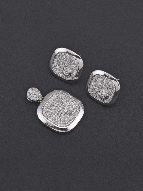 

Tistabene White & Silver-Toned Floral Designer Rhodium Plated Pendant Set