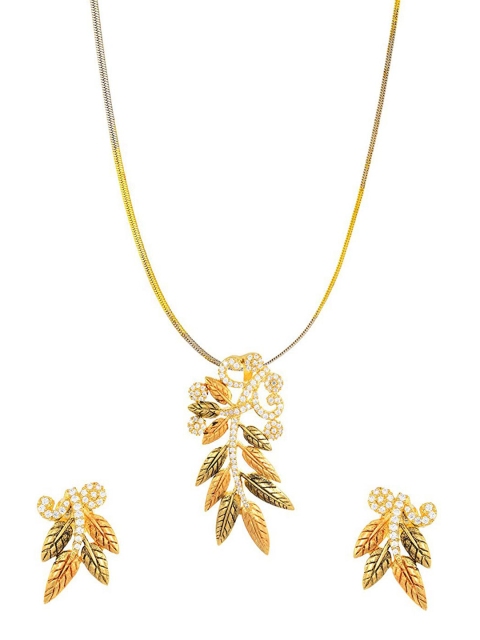 

Tistabene Gold-Plated White Stone-Studded Floral Antique Designer Pendant Set