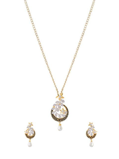 

Tistabene Gold-Toned & Black Floral Designer Pendant Set