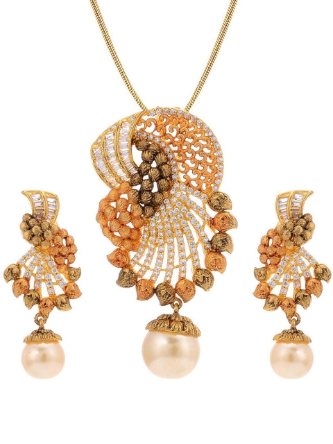 

Tistabene Gold Oxidized and Pearls Pendant Set