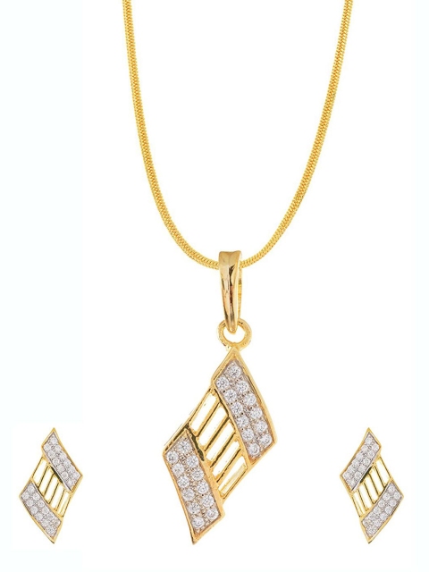 

Tistabene Women Gold-Plated & White Stone Studded Contemporary Pendant Set