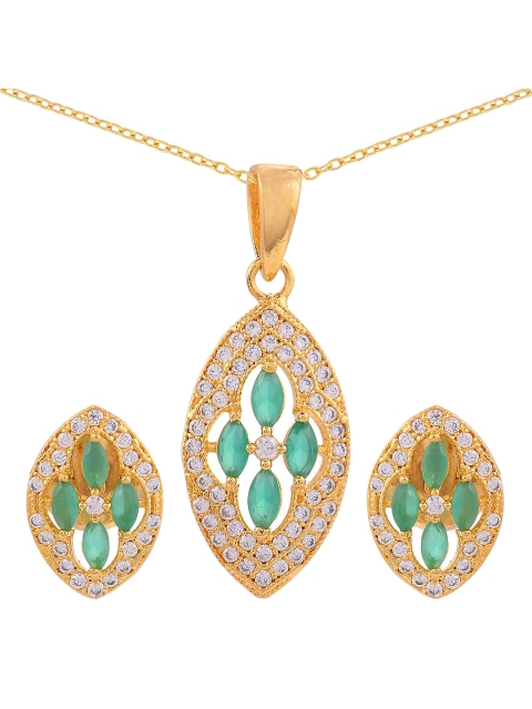 

Tistabene White & Green Stone Studded Gold-Plated Pendant Set