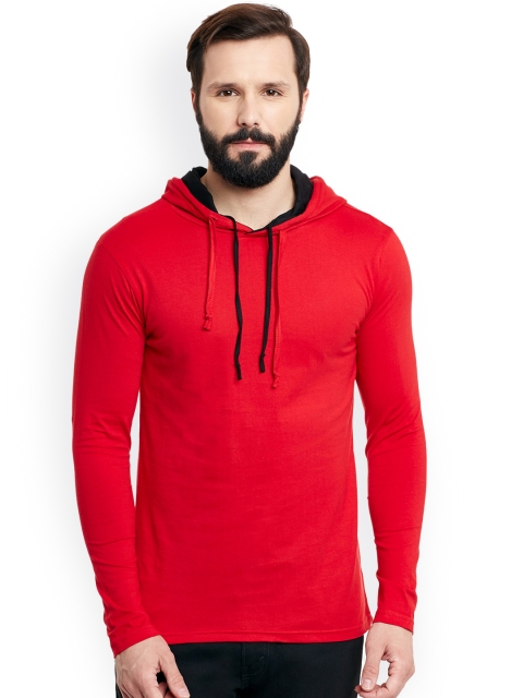 

GRITSTONES Men Red Solid Hood T-shirt