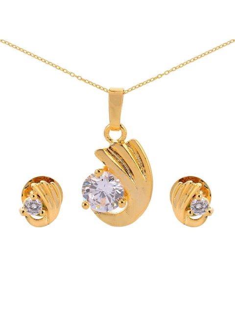 

Tistabene Gold-Plated White Stone-Studded Contemporary Pendant Set