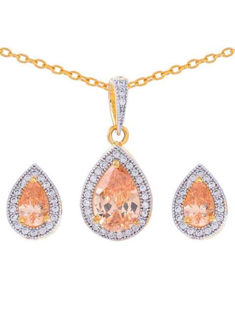 

Tistabene White & Peach Gold Plated Classic Colored Stone Pendant Set