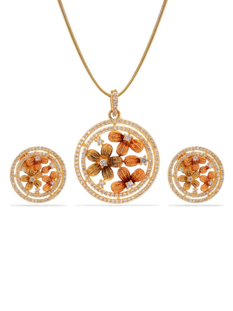

Tistabene Gold-Plated & White Stone Studded Floral Antique Pendant Set