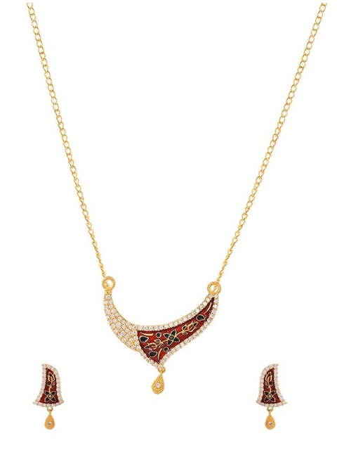 

Tistabene Women Gold-Plated & Red Floral Enamelled Pendant Set