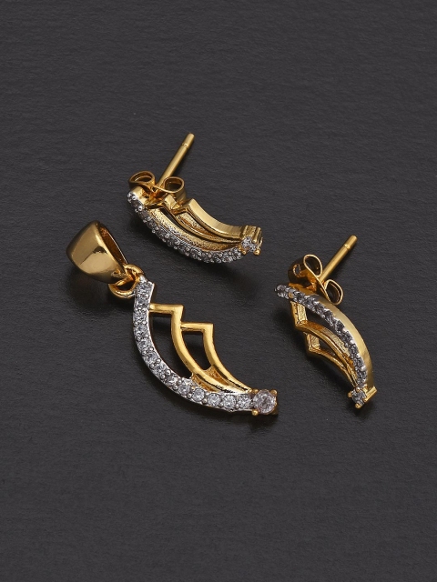 

Tistabene Woman White stone Gold Plated Contemporary Work Wear Pendant Set