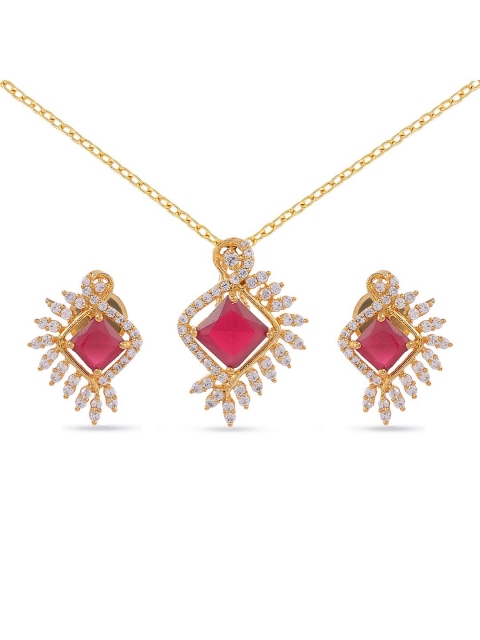

Tistabene White & Red Stone Gold-Plated Designer Pendant Set