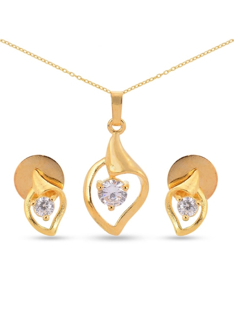 

Tistabene Gold-Toned Heart Designer Solitaire Pendant Set