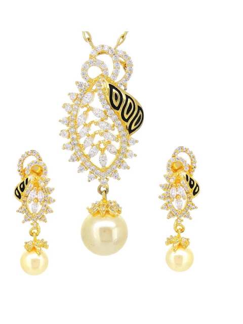 

Tistabene Gold-Toned & Black Contemporary Enameled Designer Pendant Set