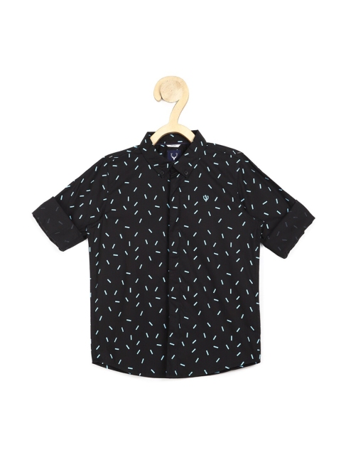 

Allen Solly Junior Boys Black Slim Fit Printed Pure Cotton Casual Shirt