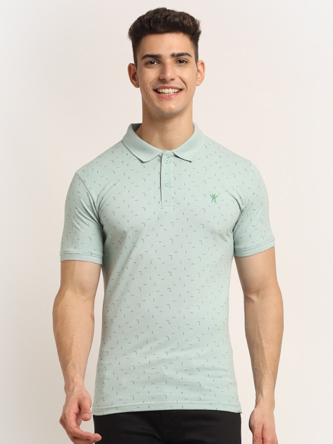 

VENITIAN Men Pista Green Polo Collar Slim Fit T-shirt