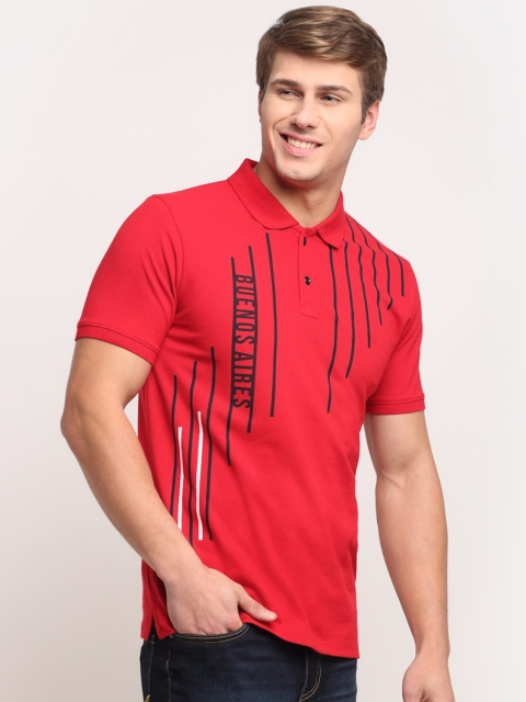 

VENITIAN Men Red Typography Printed Polo Collar Slim Fit T-shirt