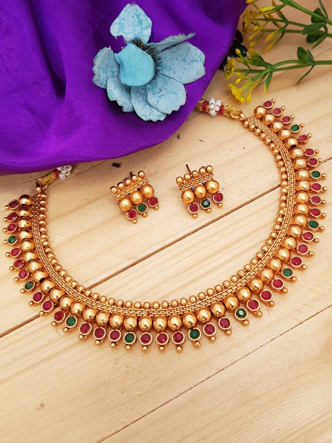 

GRIIHAM Gold-Toned & Plated AD Studded Necklace Set