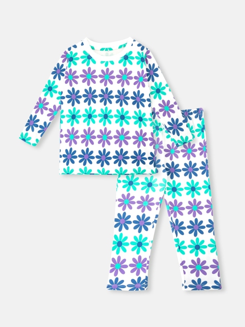 

Cuddles for Cubs Unisex Kids White & Purple Printed Flower Power Pajama Set