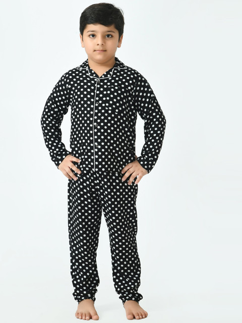 

Muffin Shuffin Unisex Kids Black & White Polka Dots Nightsuit