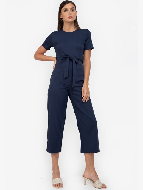 

ZALORA WORK Navy Blue Polyester Capri Jumpsuit