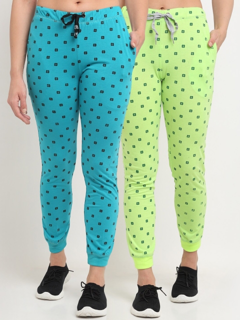 

VIMAL JONNEY Set Of 2 Women Blue & Green Printed Joggers