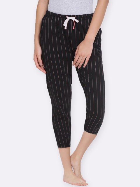 

Kanvin Women Black Striped Pure Cotton Lounge Pants