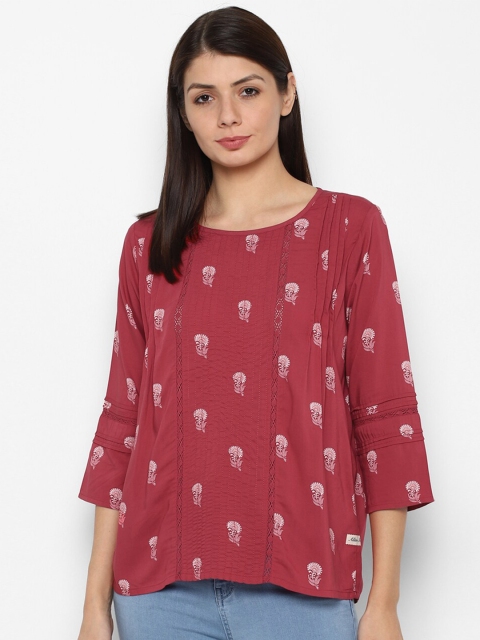 

Allen Solly Woman Maroon & White Ethnic Motifs Printed Top