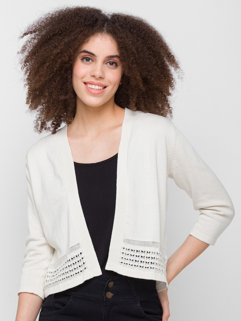 

Globus Women White Self Design Open Front Shrug