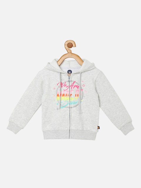 

VITAMINS Girls Grey Typography Fleece Open Front Jacket