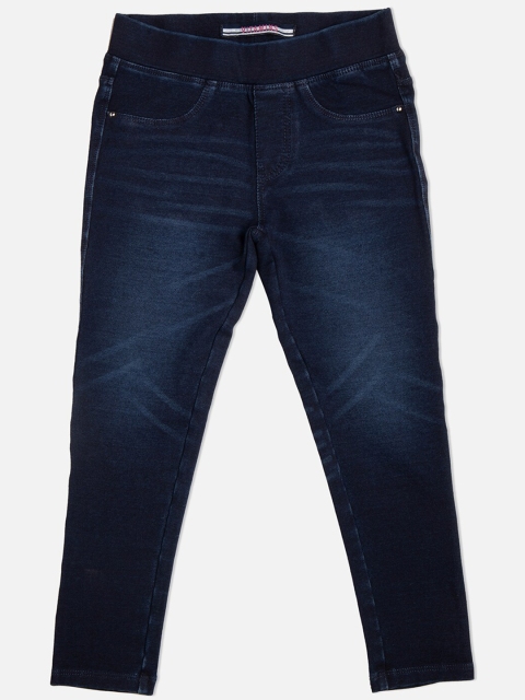 

VITAMINS Girls Navy Blue Solid Denim Skinny-Fit Jeggings