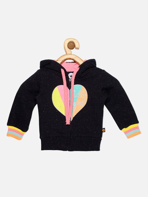 

VITAMINS Girls Navy Blue Printed Fleece Bomber Jacket