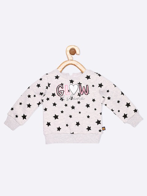 

VITAMINS Girls Grey Melange & Black Printed Sweatshirt