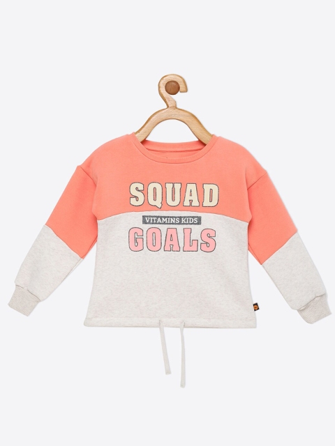 

VITAMINS Girls Peach-Coloured & Off White Colourblocked Cotton Sweatshirt