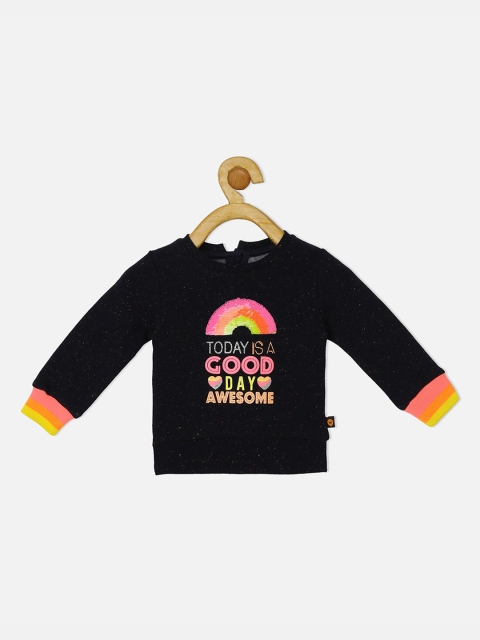 

VITAMINS Girls Navy Blue Embellished Sweatshirt, Black