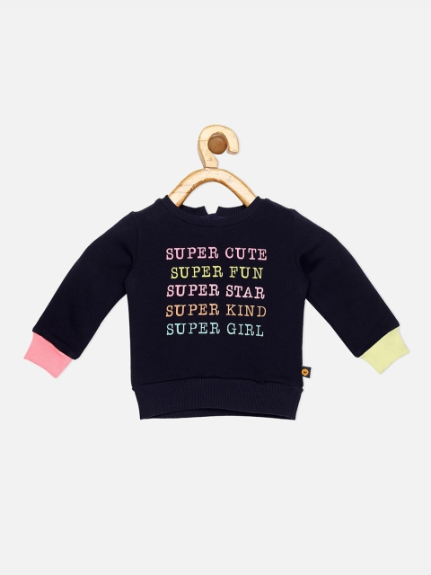 

VITAMINS Girls Navy Blue & Pink Typography Printed Sweatshirt