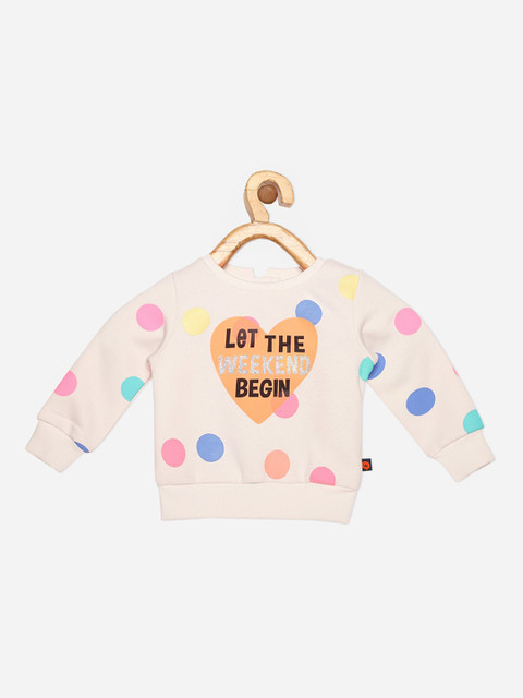 

VITAMINS Girls Off White & Orange Printed Sweatshirt
