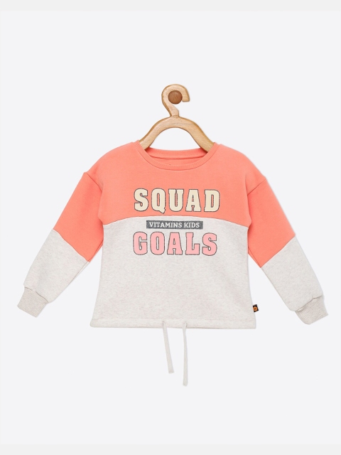 

VITAMINS Girls Peach-Coloured & Grey Colourblocked Sweatshirt