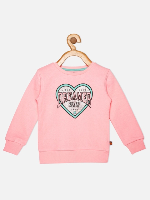 

VITAMINS Girls Pink & Green Printed Cotton Sweatshirt