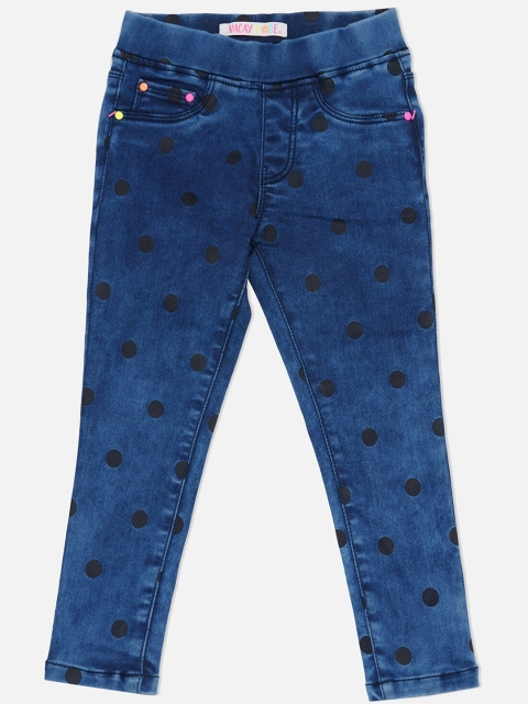 

VITAMINS Girls Blue & Black Printed Skinny-Fit Jeggings
