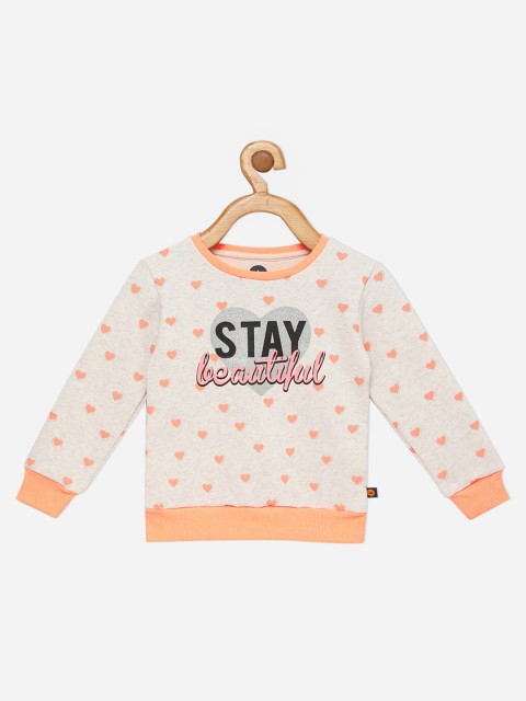 

VITAMINS Girls Beige & Orange Printed Cotton Sweatshirt