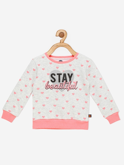 

VITAMINS Girls Grey Melange & Pink Printed Cotton Sweatshirt