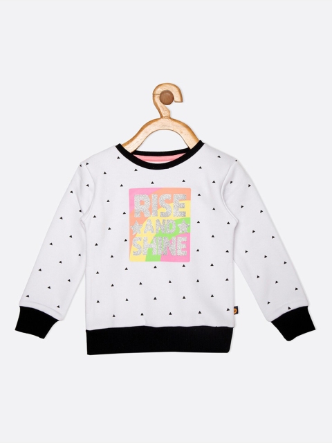

VITAMINS Girls White & Black Printed Cotton Sweatshirt