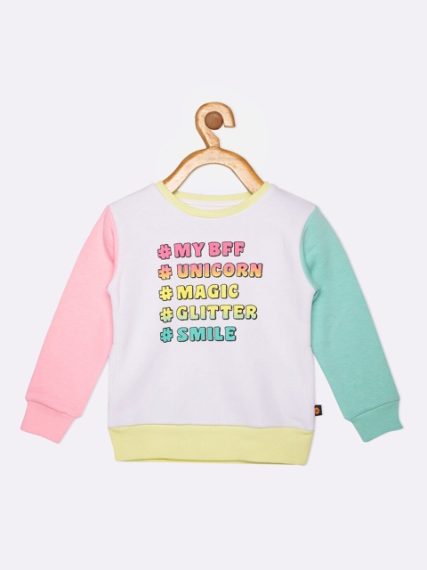 

VITAMINS Girls White & Pink Colourblocked Sweatshirt