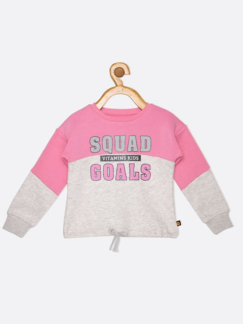 

VITAMINS Girls Pink & Grey Colourblocked Sweatshirt