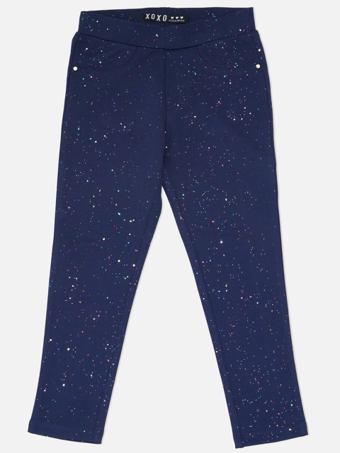

VITAMINS Girls Navy Blue Denim Lycra Casual Jeggings