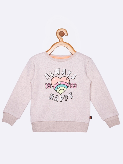 

VITAMINS Girls Beige & Pink Printed Cotton Sweatshirt