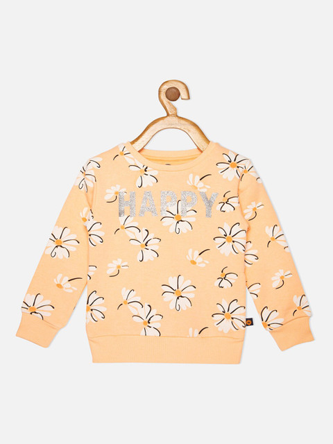 

VITAMINS Girls Orange & White Printed Cotton Sweatshirt