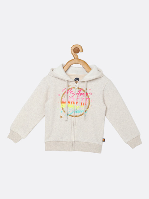 

VITAMINS Girls Beige Fleece Bomber Jacket